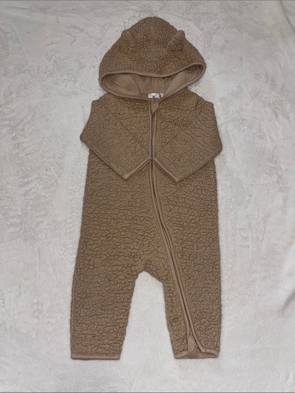Cozy Hooded Sherpa One-Piece in Brown 6-12 months
